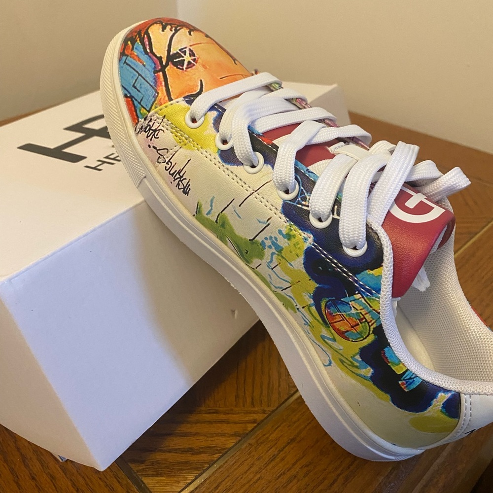 Multicolor Heed sneakers. Size 6 or 36. Designer. Vegan.